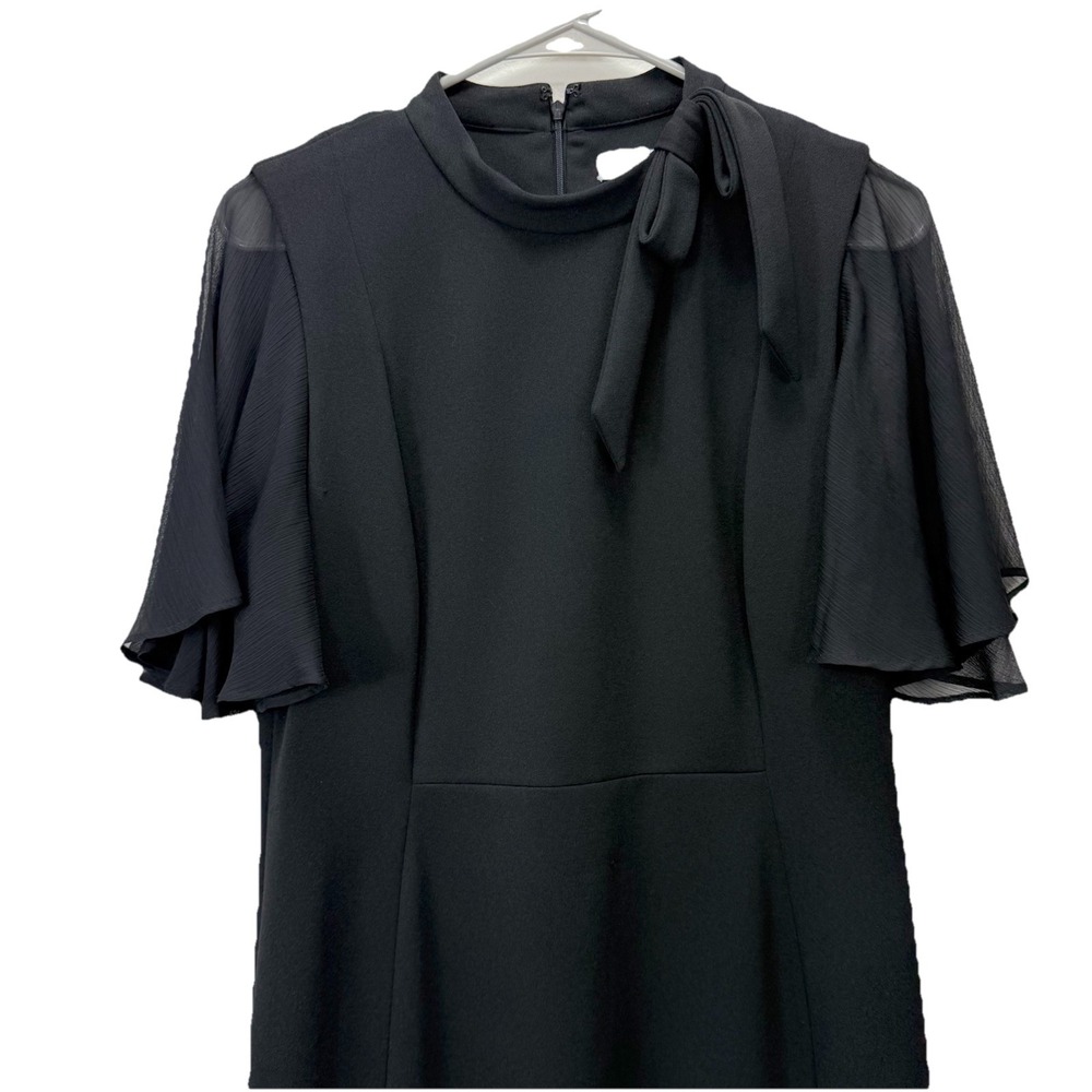 Calvin Klein Black Bow Neck Chiffon Sleeve Stretch Crepe Sheath Dress Size 12 - Picture 5 of 12